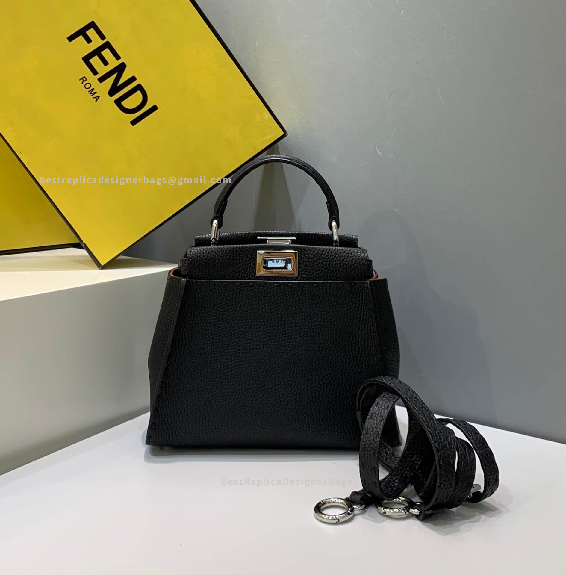 Fendi Peekaboo Iconic Mini Black Roman Leather Bag 2590
